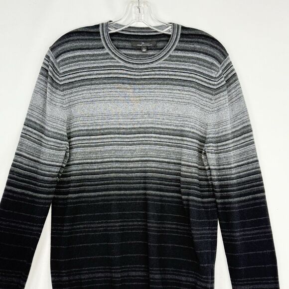 Marc Anthony Sweater Mens L Black Gray Stripe Cotton Cashmere Wool - Picture 3 of 15